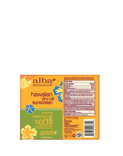 Bottle Label (Al0083102 Alba Hawaiian Dry Oil Sunscreen Spf15 Bottle Label)